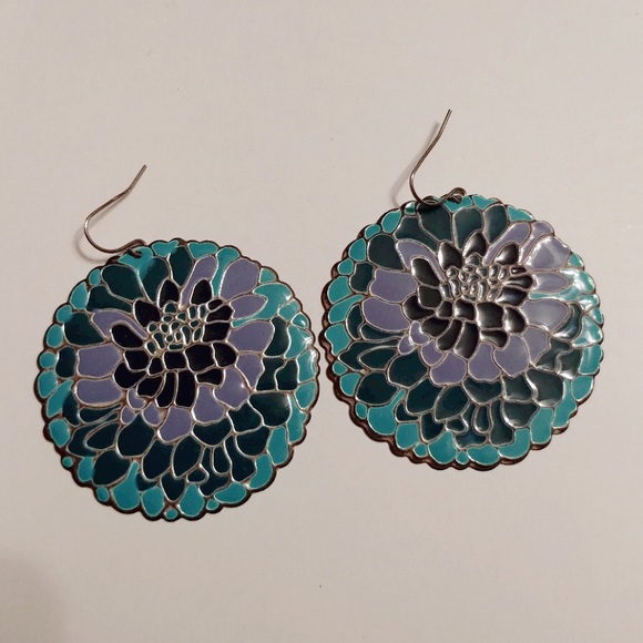 unknown Jewelry - 4/$15🌻 Aqua Navy & Lavender Round Floral Earrings